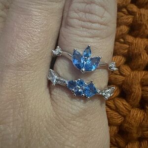 Elegant Silver and Blue Gemstone Ring Set